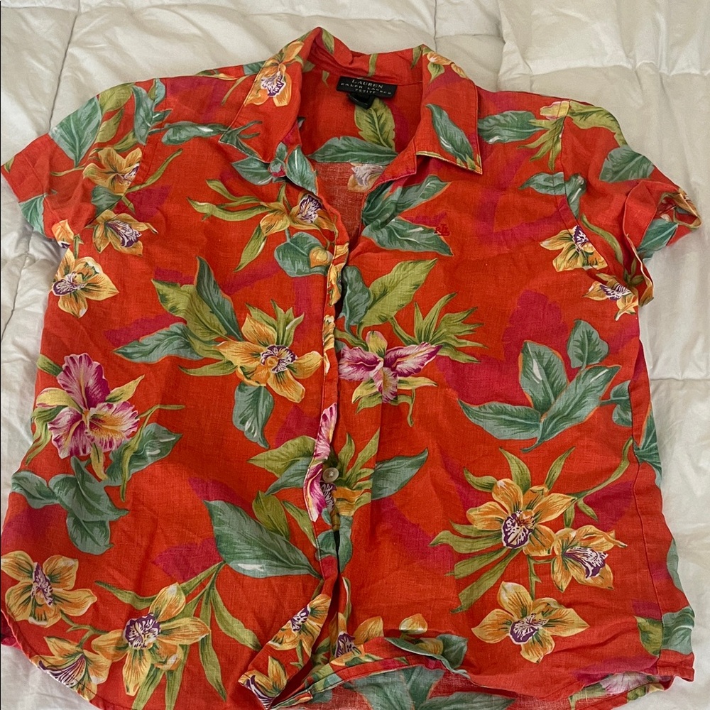 AUTHENTIC: LAUREN; Ralph Lauren women’s VINTAGE Hawaiian linen shirt